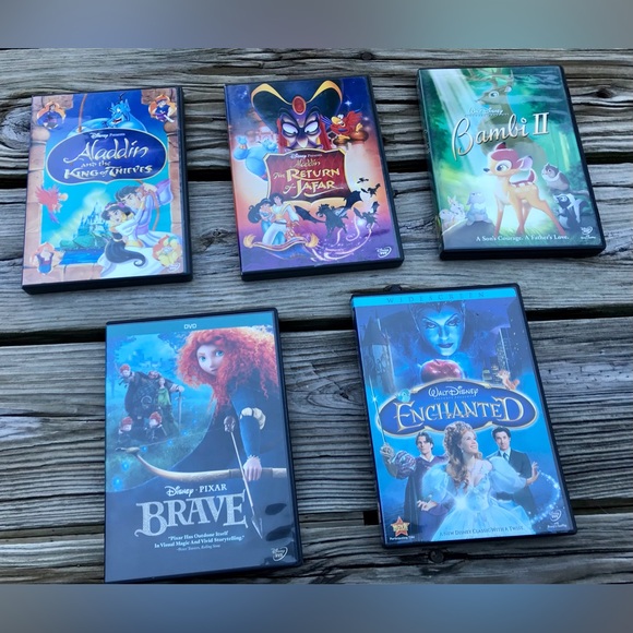 Lot 5 Disney Movies Aladdin Sequels Brave Bambi 2 Enchanted DVD Movies In Cases - Picture 8 of 8